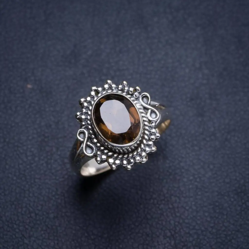 

Natural Smoky Quartz Handmade Unique 925 Sterling Silver Ring 6.25 Y4561