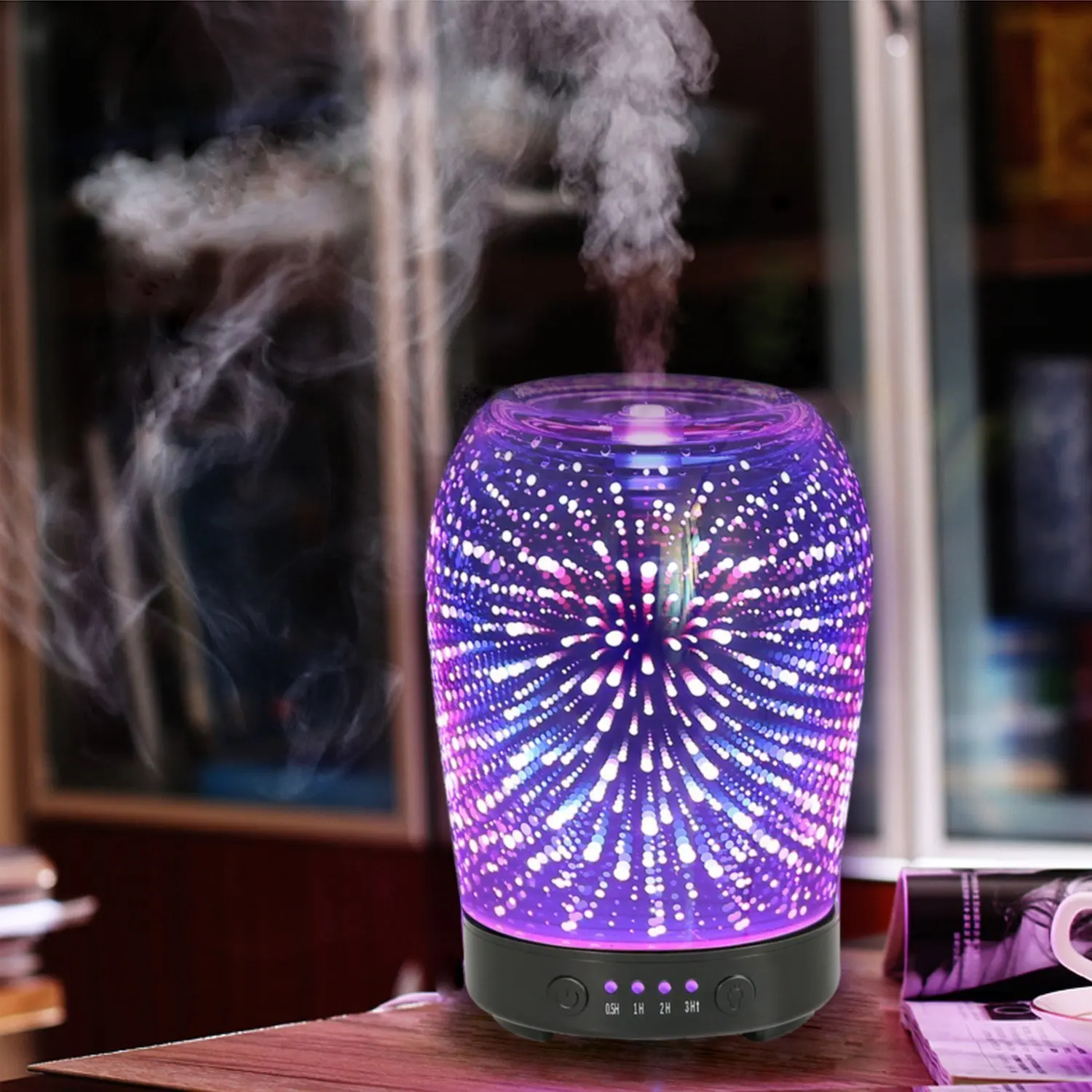 3D Humidifier Glass LED Night Lights Ultrasonic Aromatherapy Essential