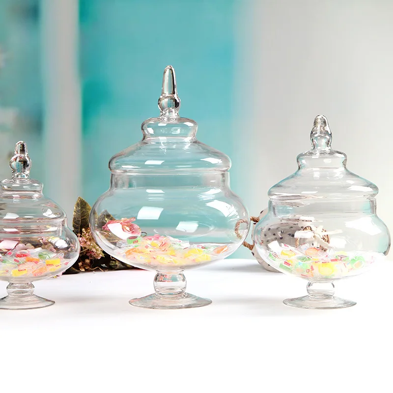 

European Transparent Glass candy jar with Wedding dessert decoration candy, snacks, dried fruit jar Storage tank 3PCS/set
