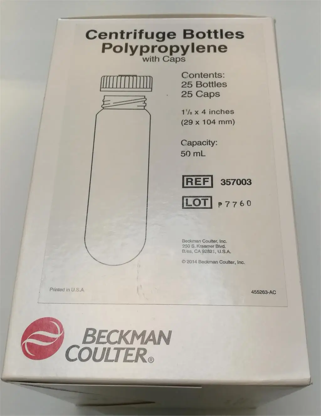 Для бекмен культер Пункт № 357003 50 мл центробежный бутылка с герметизирующая пробка бутылки, с Polyallomer, 50 мл, 29x104 мм