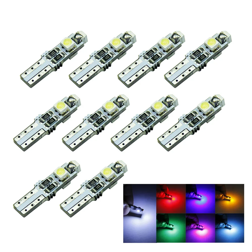 

10pcs T5 LED Car 3smd 1210 Wedge Auto LED Light Bulb Lamp dash board Instrument White Pink Ice Blue Red Yellow Green DC 12V