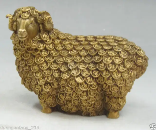 Chinese hand carved ornaments large copper Brass statue Gold sheepin