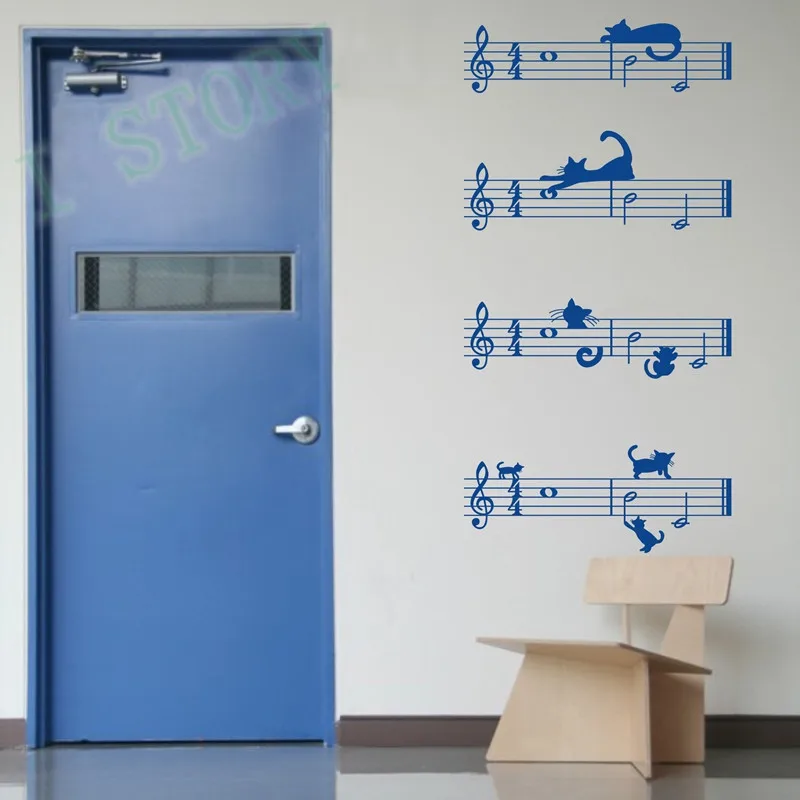 Наклейка на стену музыкальные ноты с кошками, съемная виниловая наклейка на стену s музыка DIY Украшение