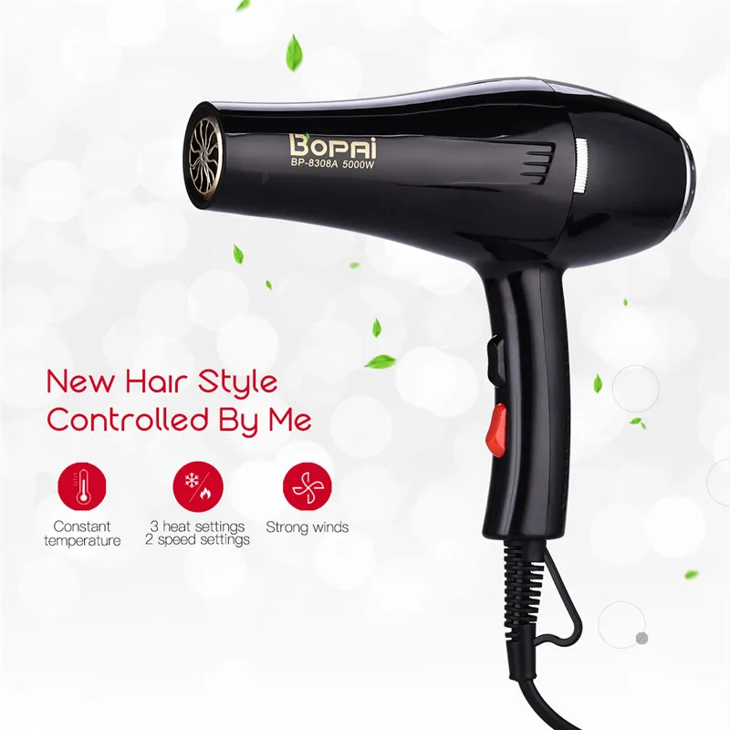Secador de Cabelo Salão de Beleza Quente e Frio Ajuste de Ajustamento Vento Grande Profissional Negativo Iônico Não Ferida 5000w