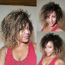 Rebecca бразильский Remy кудрявые вьющиеся волосы омбер блонд парик машина сделано не кружева короткие парики из человеческих волос для женщин Цвет 1B/4/27