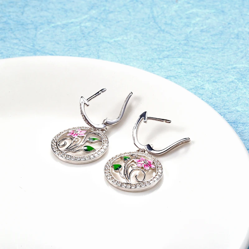 RainMarch Flower Enamel Silver Drop Earrings Women Jewelry Earrings 925 Sterling Silver Earring Vintage  Pendientes Brincos (1)
