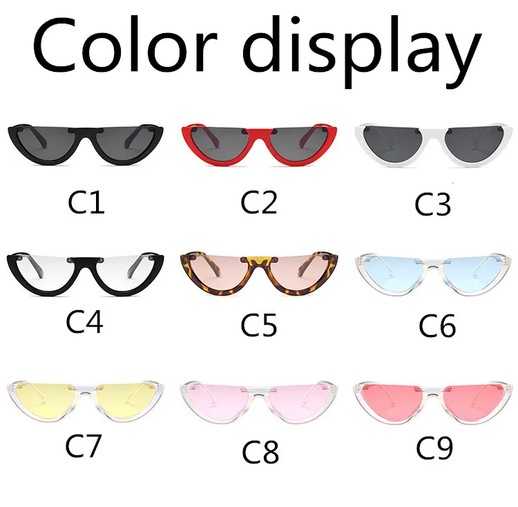 ASUOP2018 new retro cat eye ladies sunglasses men classic sunglasses half-round triangle fashion glasses color popular UV400 gog (13)