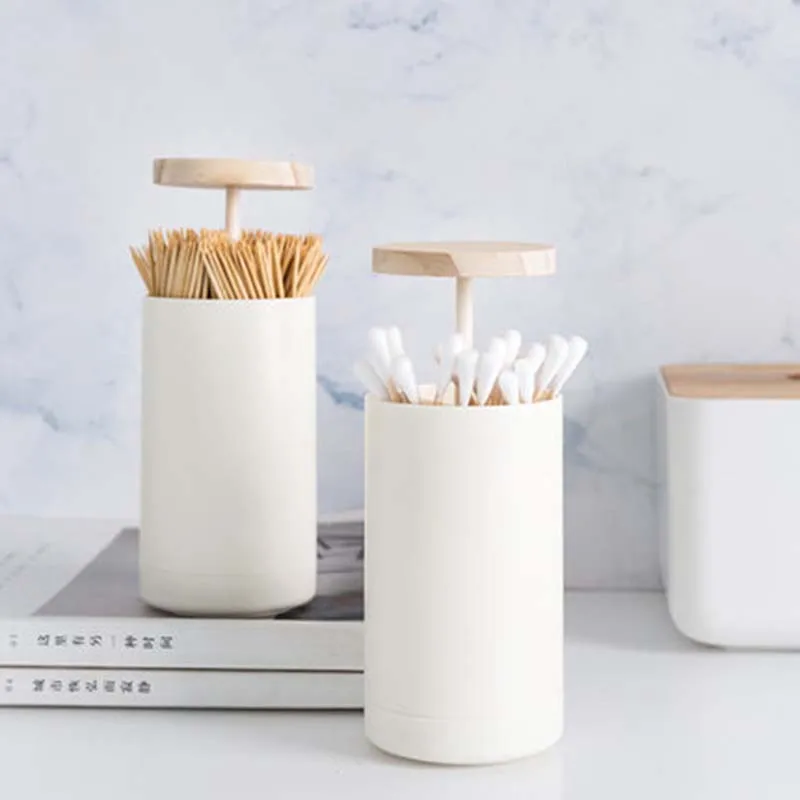 

NYAA Nordic Style Imitation Ceramic Automatic Cotton Pick Toothpick Wooden Box Living Room Table Home Decorations