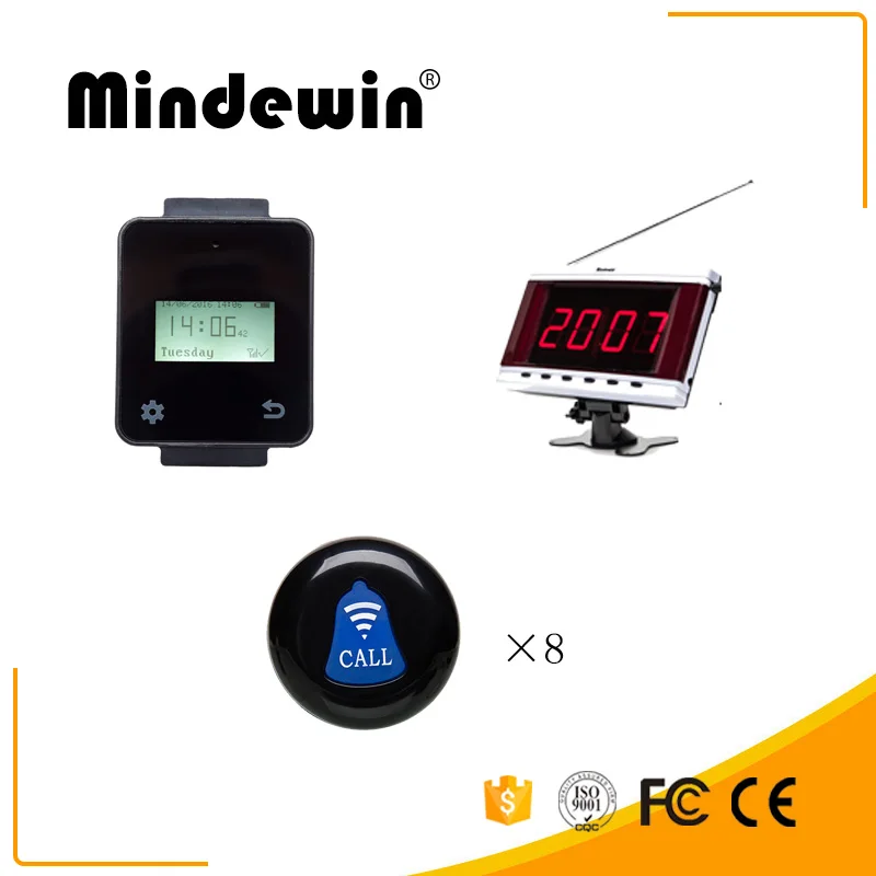 

Mindewin Wireless Intelligent Pager Touch Screen Wireless Wrist Watch Pager Show Four Groups Number LED Display With Call Button