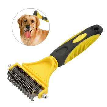 

Pet Dematting Comb- Professional Grooming Deshedding Comb With 2 Sided Stainless Steel Gently Removes Undercoat Rake for Cat Dog