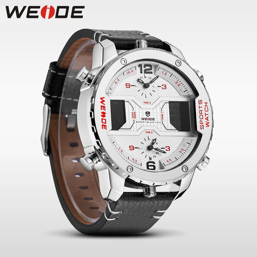 WEIDE натуральная Элитный бренд новые часы кварцевые для мужчин кожа Спортивные