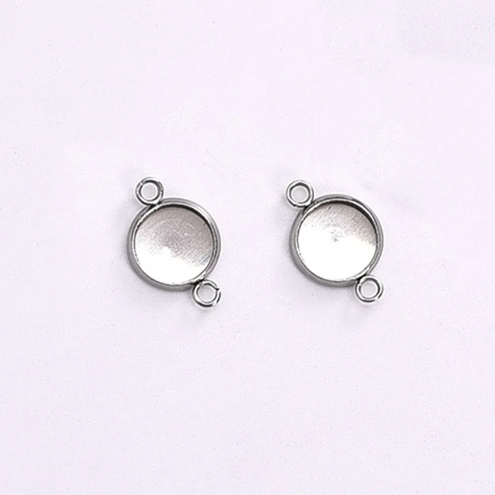 

50Pcs/lot 8mm Stainless Steel Connector Setting Cabochon Base Double Loop Flat Round DIY Components Cameo Bezel Pendant Trays