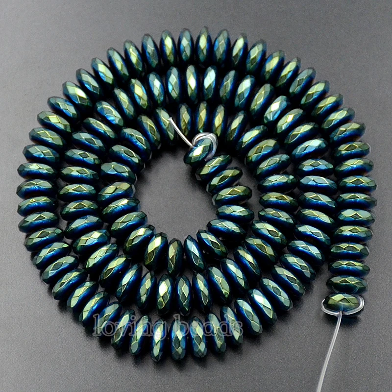 3Strands/Lot 3x8mm Faceted Hematite Green Gem Stones Rondelle Spacer