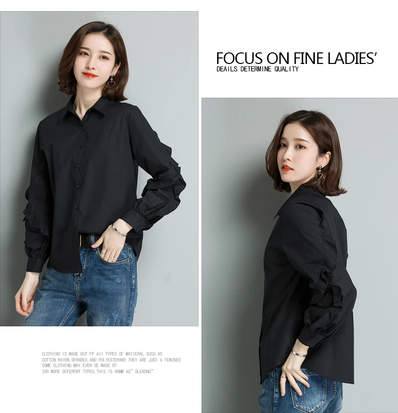 Кружевная рубашка с длинным рукавом Han Fan Lotus Leaf Border хлопковая рубашка новая блузка для весны и осени 2019