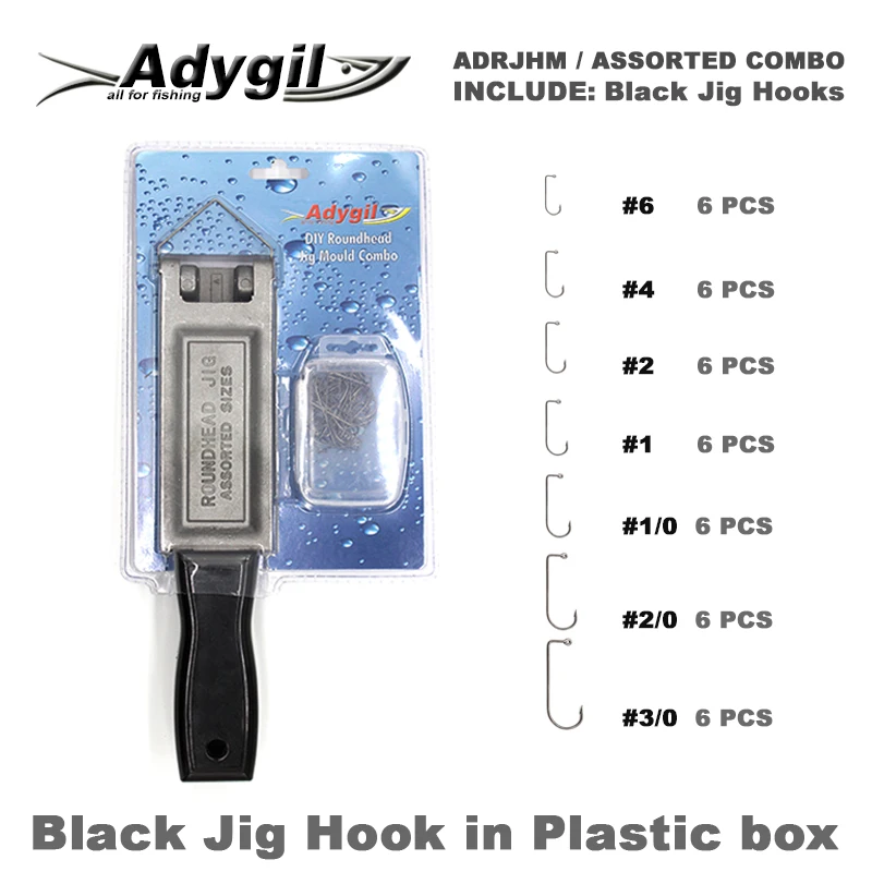 Cena Adygil DIY Fishing Roundhead Jig mold ADRJHM ASSORTED COMBO 1 32 oz, 1 16 oz, 1 8 oz, 1 4 oz, 5 16 oz, 3 8 oz, 1 2oz 7 ubytków