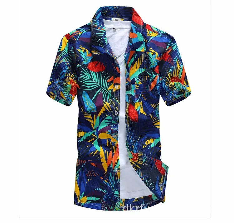 С коротким Рукавом Рубашки Цветочные Полиэстер Цветок Печатных Мужские Гавайские Рубашки Slim Fit Случайные Фантазии Camisas Социальный Brand Clothing