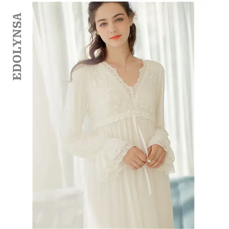 

Women Lace Sleepwear Bride Long Nightgowns Female Sweet Princess Sleeping Home Dress Lady Lace Sexy Nightdress Sleepwear T94