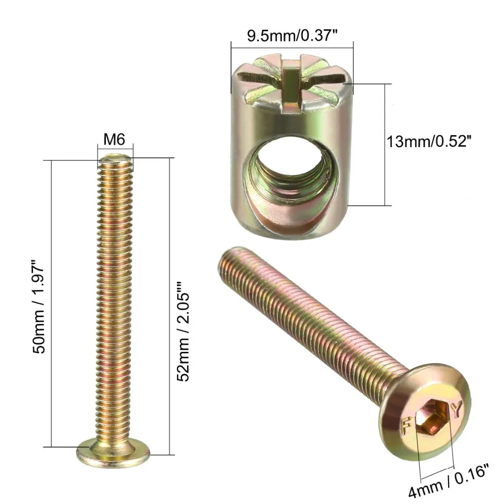Uxcell, партиями по 5 комплектов M6x50/60/70/75/25 мм мебельный болт гайка набор M6 Шестигранная крепежный винт с баррель гайки Phillips-образные цинковое покрытие