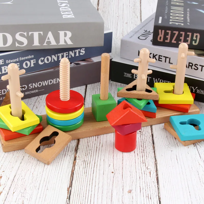 Обучающие игрушки Монтессори 5 столб одинаковая цветная форма Конструктор из дерева культивировать игрушки умения формы познания
