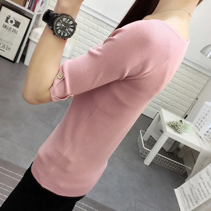 2018 New Women Knitted Pullover Round Neck Solid Half Sleeve Loose Sweater Shirt Female Slim Knit Sweaters Wool Tops Clothing 2018 New Women Knitted Pullover Round Neck Solid Half Sleeve Loose Sweater Shirt Female Slim Knit Sweaters Wool Tops Clothing