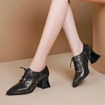 

MLJUESE 2020 women pumps sheepskin autumn spring blue color lace up pointed toe high heels lady shoes party size 42