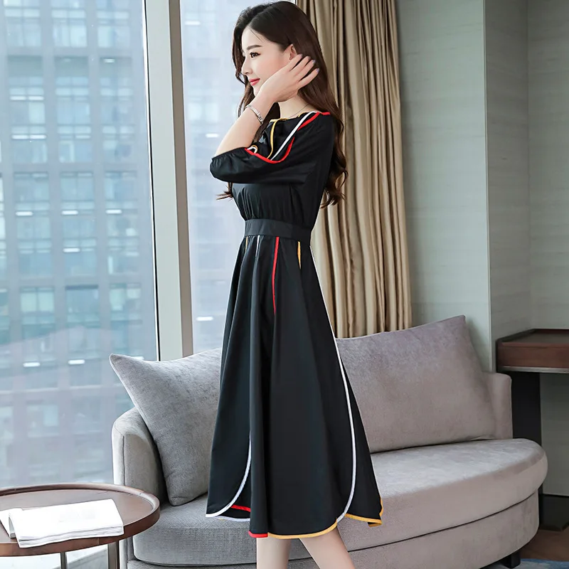 S-XL الكورية نمط النساء اللباس ألف خط مكتب سيدة الحلو مزاجه كسارة مخروطية عالية الجودة الصلبة القطن اللباس FR09