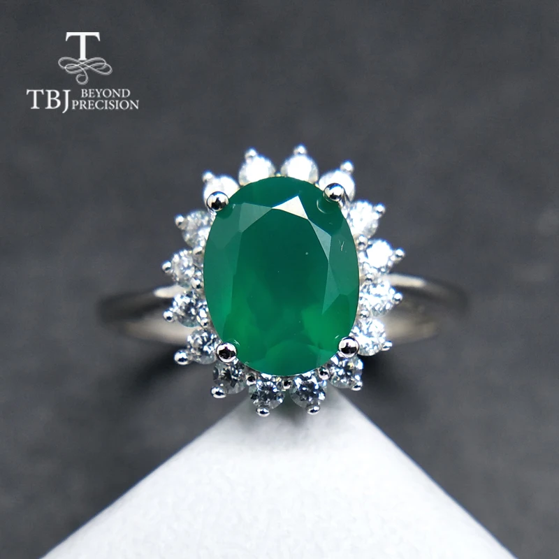 

TBJ,Hot sales natural green agate Diana's ring in 925 sterling silver charming excellent jewelry for women mom as daily wear