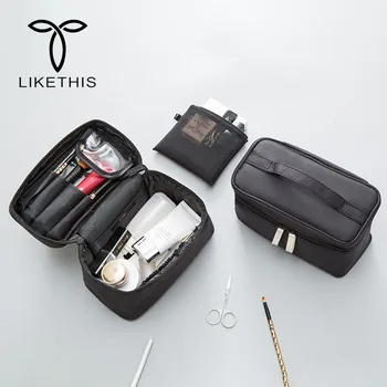 

Fashion Portable Women Cosmetic Case Waterproof Nylon Black Makeup Brush Box Large Capacity Travel Wash Pouch Lady Toiletry Bag