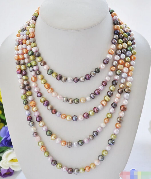 

HOT## Wholesale FREE SHIPPING >>> P5023 100" 8mm purple green yellow wine black round freshwater pearl necklace