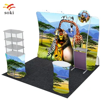 

10ft*7.5ft High Quality Trade Show Tension Fabric Exhibition Booth Display Backdrop U Shape Backwall +Display Rack +Oval Counter