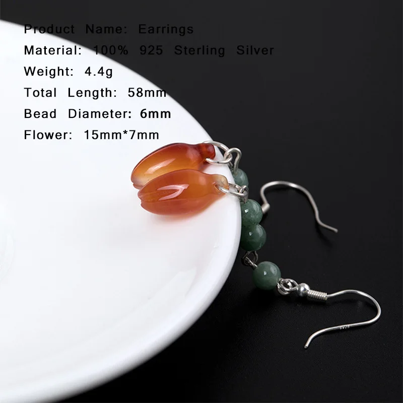 Женские серьги из серебра 100% пробы с натуральным нефритом и изумрудом|earrings
