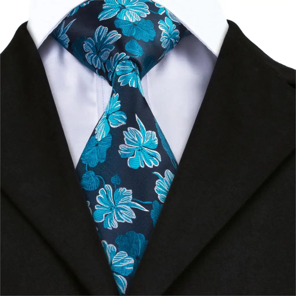 DN 1427 Hi Tie Blue Floral Ties For Men Formal Necktie 8.5cm 100 Silk