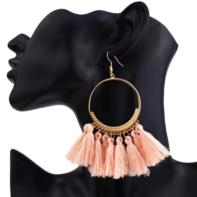

8 Colors Tassel Earrings Female National Big Pendant Earrings Bohemian Fashion Jewelry Fashion Cotton Rope Tassel Long Pendant
