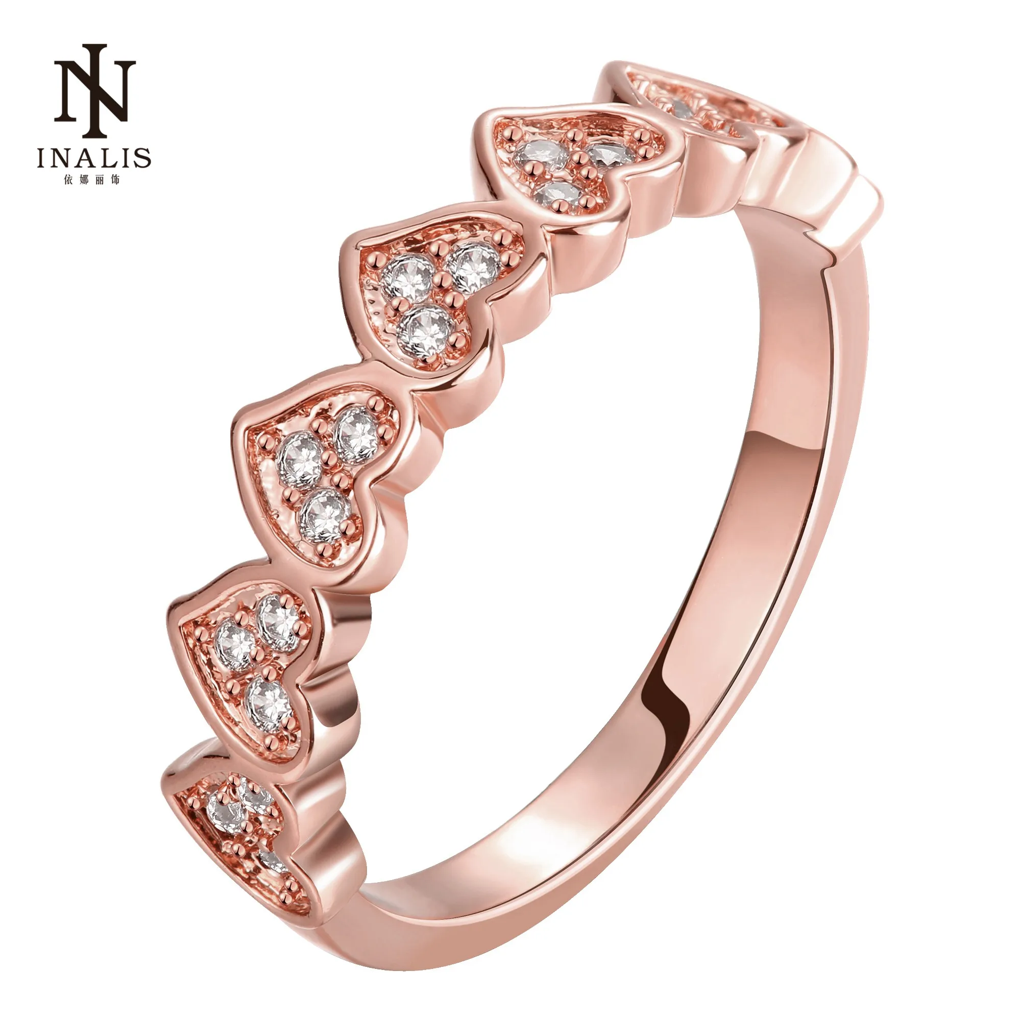 

INALIS Heart Ring Fashion Inlaid Zircon Romantic Heart-Shaped Splicing Rose Gold/Gold Color Ring For Women Jewelry
