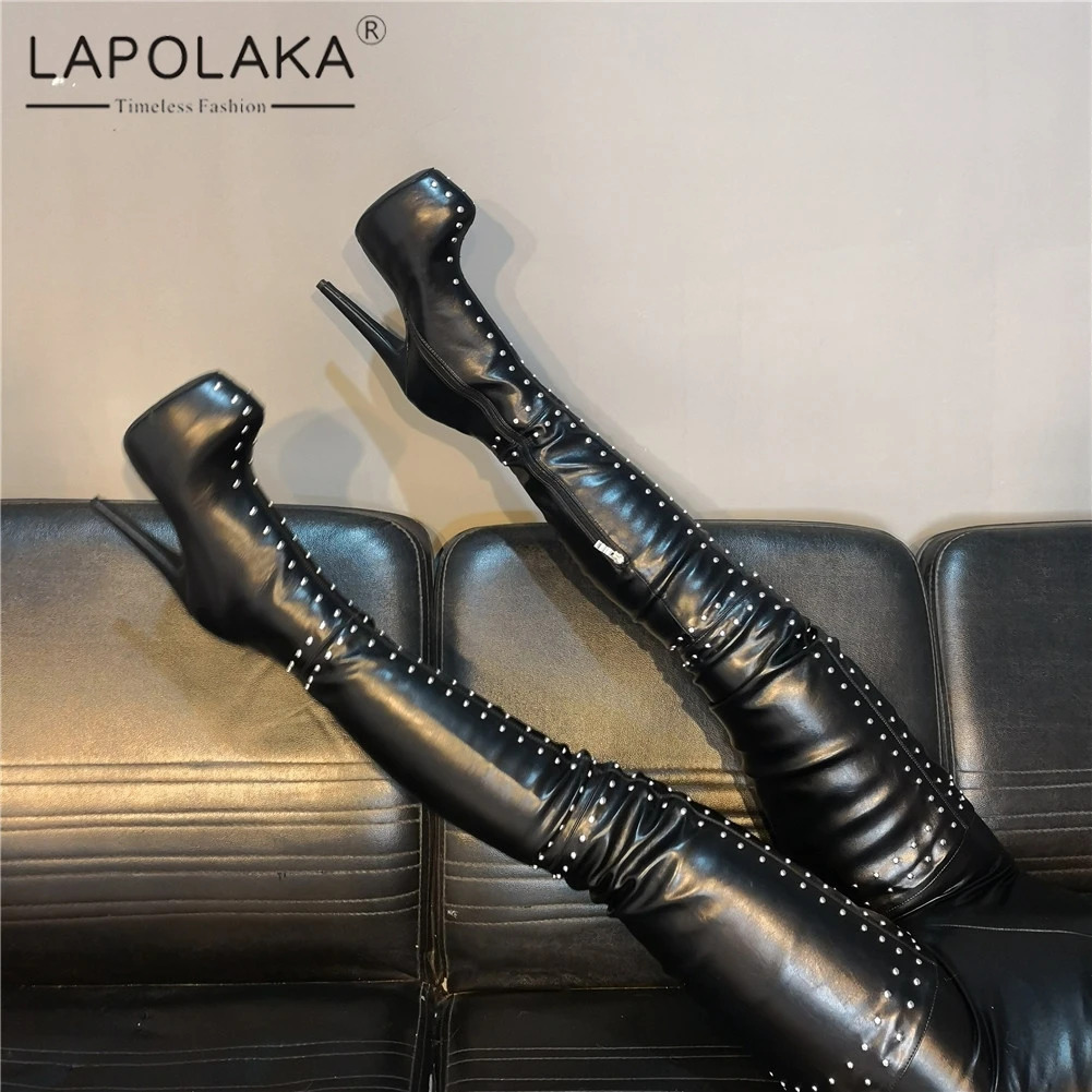 

Lapolaka Brand Design Big Size 35-47 Sexy Women Shoes Woman 2019 Party Super High Heels Quality Rivets Over The Knee Boots