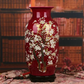 

Jingdezhen Ceramic Crystal Glaze Rose Red Oriental Melon Landing Large Vase Decorative Chinese Household Decoration vase home