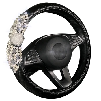 

Crystal Flowers Auto Car Steering Wheel Cover Pearl design Rhinestone General Anti-slip Steering-Wheel Cover for Women Girls