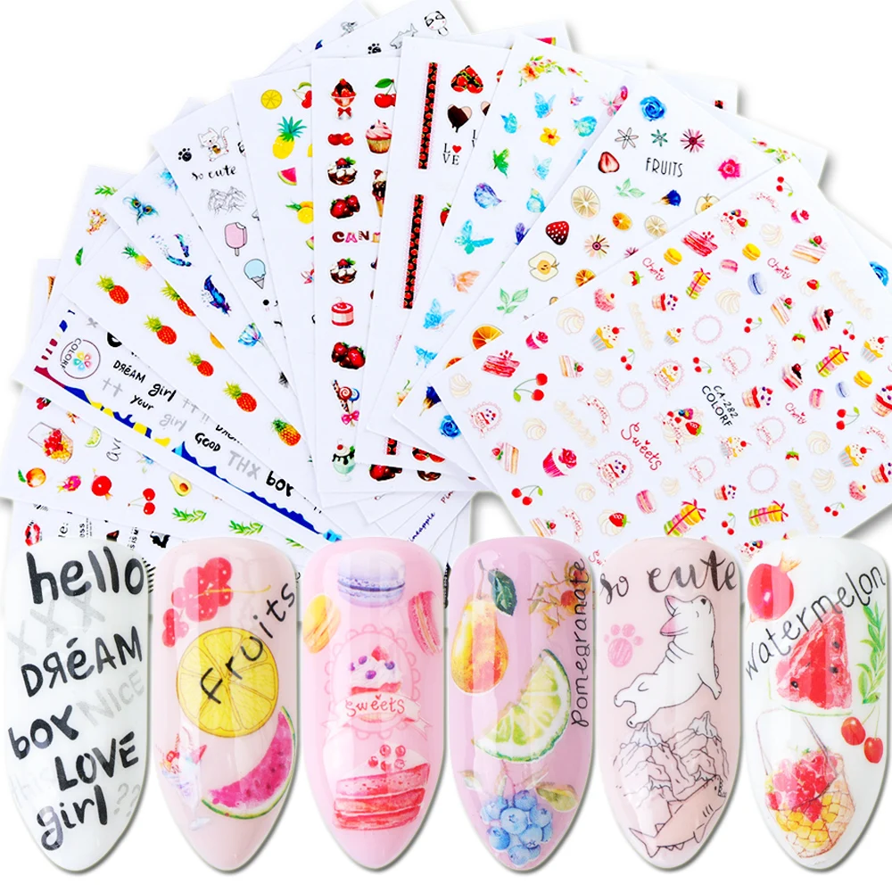 

1pcs Nail Art 3D Decal Wraps Stickers Sliders Butterflies Fruit Cake Flower Cartoon Tattoos Manicure Decoration Tip JICA277-288