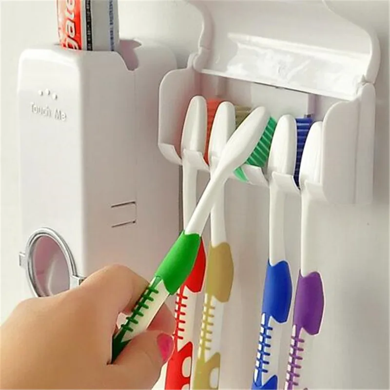 FEIGO Home Automatic Toothpaste Dispenser Toothbrush Holder Bathroom products Wall Mount Rack Bath set Toothpaste Squeezers F132