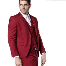 Stylish men suits elegant gentleman groom suit tuxedos custom made red lapel one button wedding suits(jacket+vest+pants)