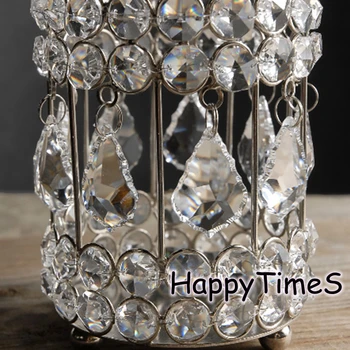 

14cm High Wedding Center Piece Decoration Candle Holder With Crystal Pendant Glass Candle Jars Wedding Candelabra