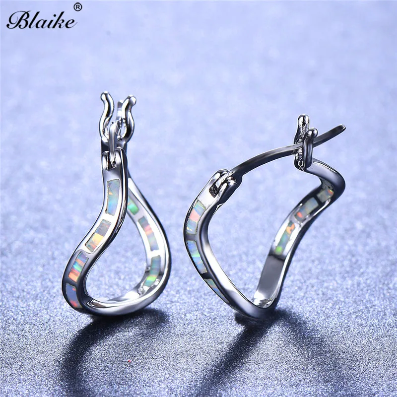 

Blaike Unique White Opal Wave Hoop Earrings For Women Fashion 925 Silver Filled Birthstone Jewelry Christmas Valentine Gifts