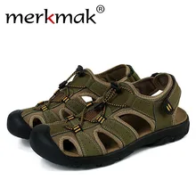 Merkmak/Большие размеры 47, сандалии мужские повседневные удобные Классические летние сандалии из натуральной кожи мужские Нескользящие пляжные туфли на плоской подошве