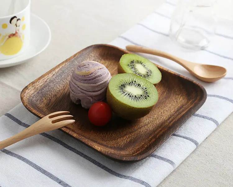 Set of 2 Square Wooden Plates High Quality Acacia Wood Dishes Serving Trays Premium Hardwood Dishes  Plates Dinnerware (8)