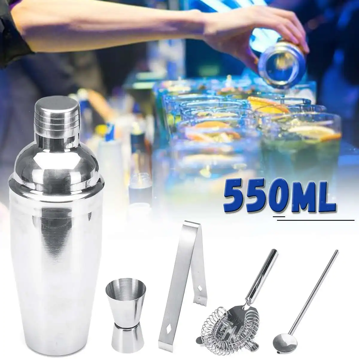550ML Stainless Steel Cocktail Shaker Mixer Drink Bartender Martini Boston Shaker For Bartender Drink Party Bar Tools 550ML Stainless Steel Cocktail Shaker Mixer Drink Bartender Martini Boston Shaker For Bartender Drink Party Bar Tools
