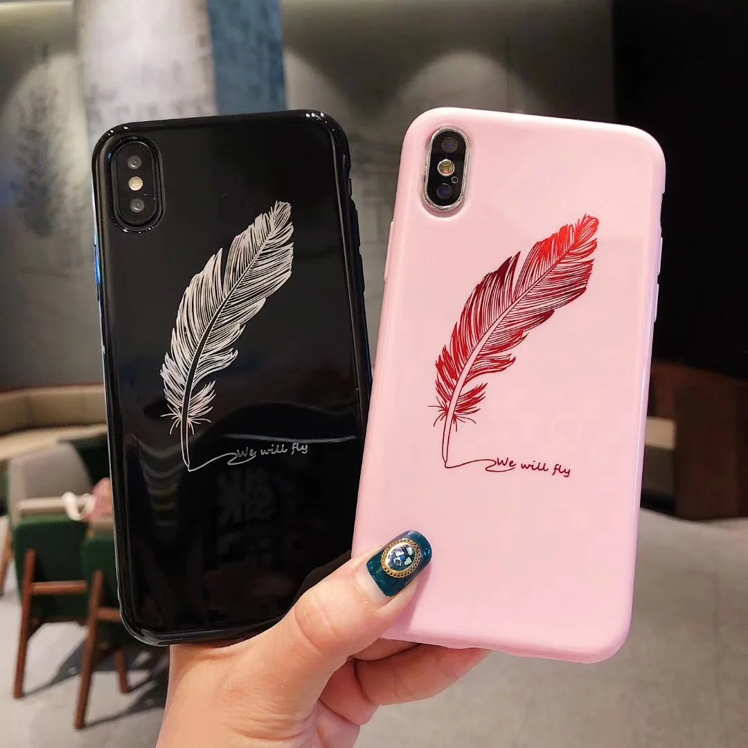 luxury fashion Angel feather pen pink phone case cover for iphone 6 6s s 7 8 plus x xs max xr Soft glossy silicone coque fundas |