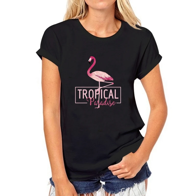 

2019 NEW Summer T Shirts Womens Tshirts Female girls Tops Tees T-Shirts Slim womans Flamingo letter white black Short sleeve
