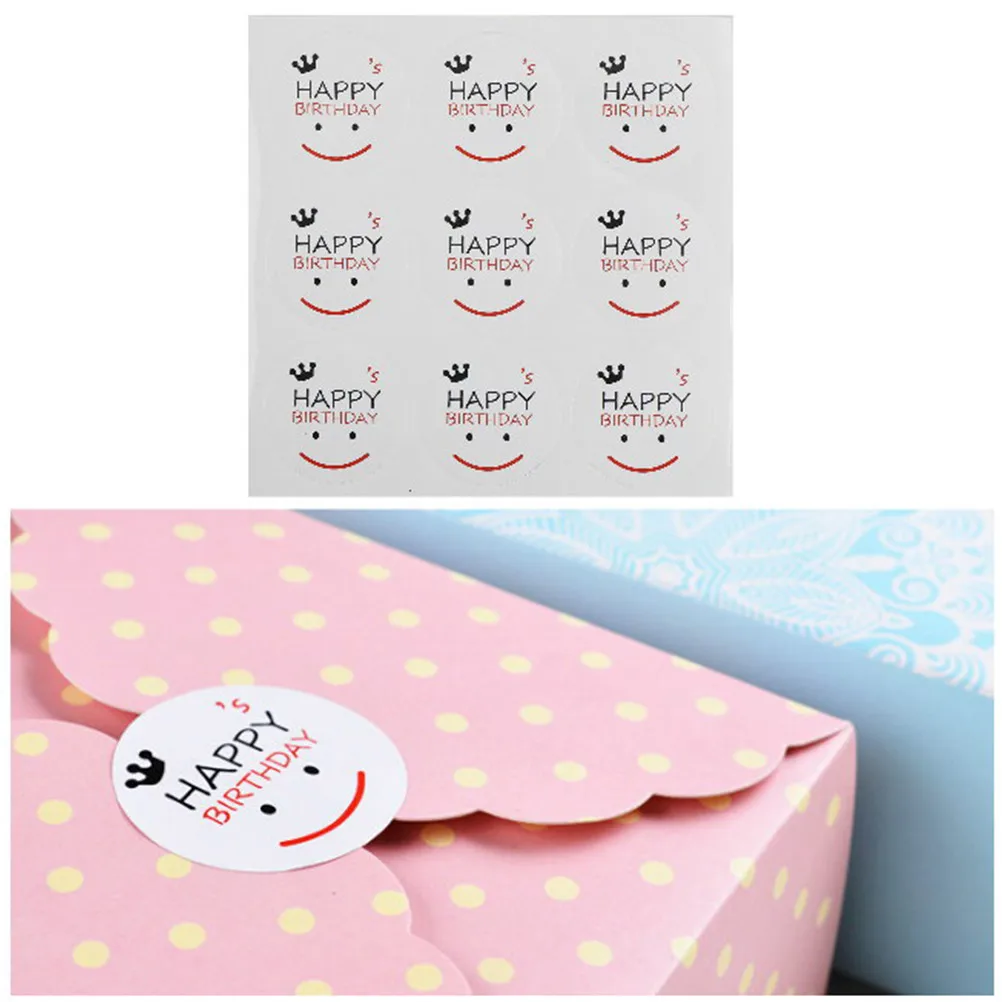 

90pcs/10 Sheets 40*40mm Smile Face DIY Sticker Hand Made Happy Birthday Sticker Baking Sealing Sticker