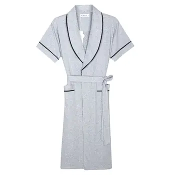 

2017 Spring Summer Men 100% Cotton Knitted Robe Man Casual Bathrobe Yukata Men Sleepwear Lounge Home Clothing 122604