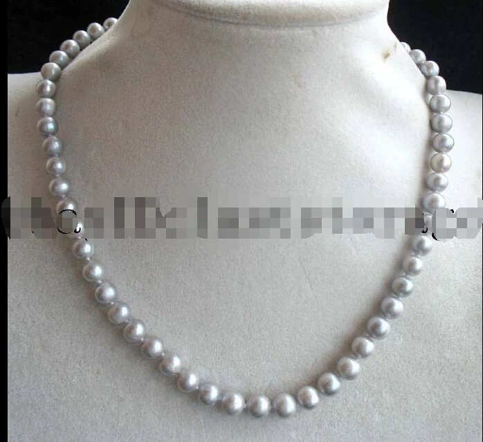 

FREE SHIPPING ******wholesale freshwater pearl A gray round 7-8mm necklace 17" nature beads handmade